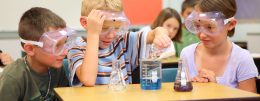 Children experimenting with chemical reactions