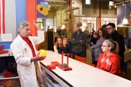 Child Playing With Lancster Science Factory Exhibit