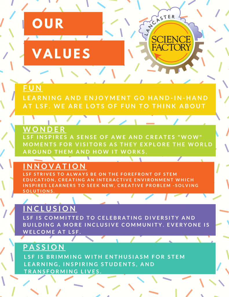 Description of our values as they align with our mission.